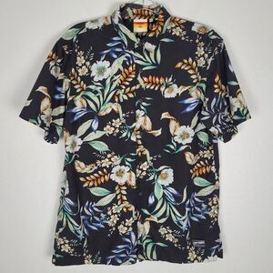 Superdry Size M Hawaiian Short Sleeve Button Up Shirt Floral Black Multicor